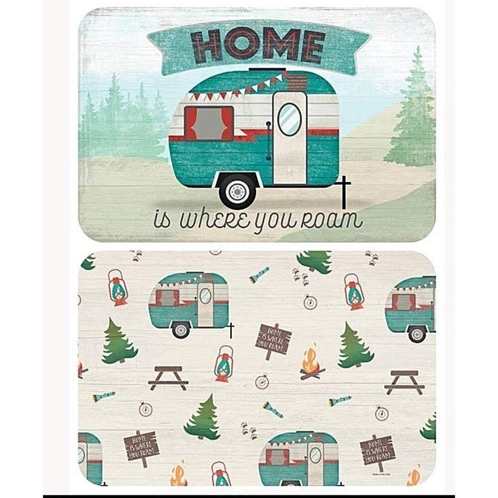 Home Is Where You Roam 2pc Reversible Placemats Retro Camping Trailer Plastic